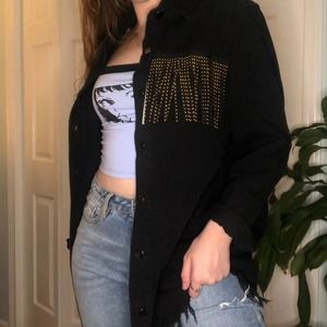 Black Fringe detail denim jacket